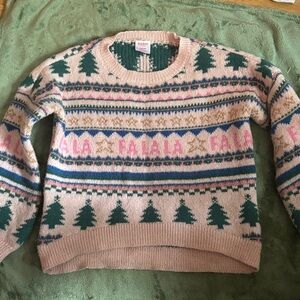 Holiday Time Pink and Green Festive Sweater